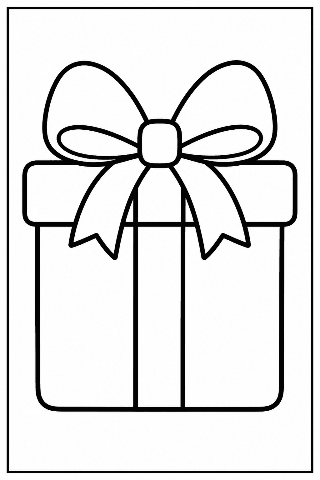 Easy birthday present coloring page with a wrapped gift and bow.