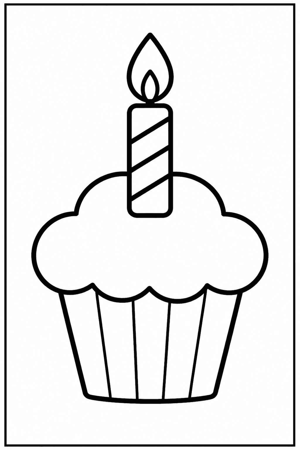 Easy cupcake coloring page with a birthday cupcake and candle.