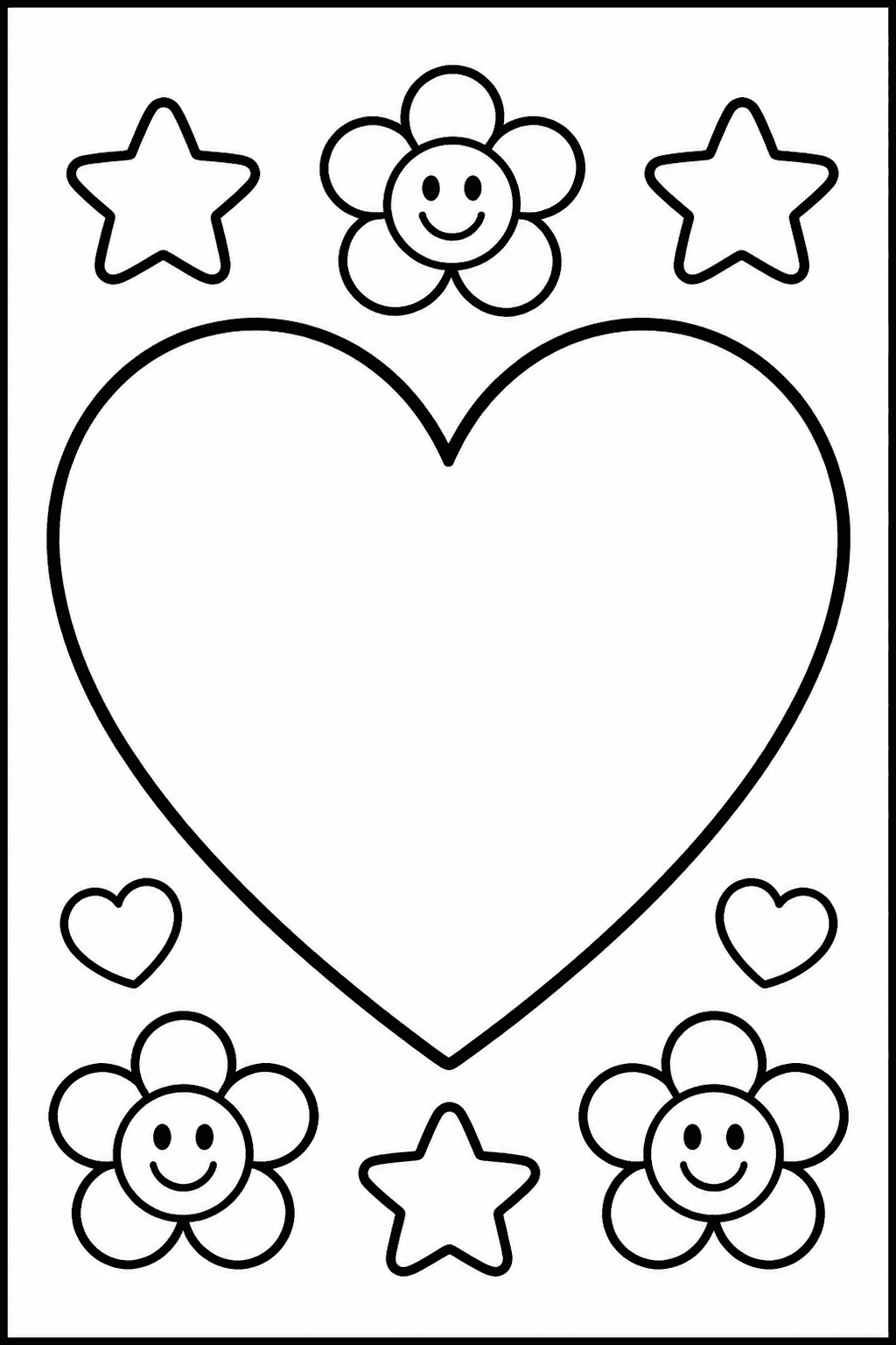 Easy Valentine heart coloring page with a big decorated heart.