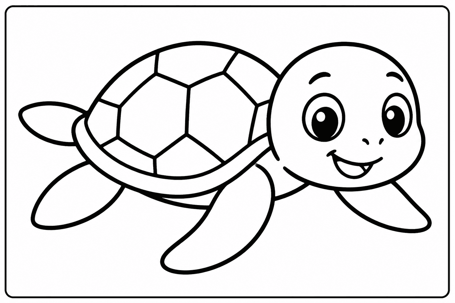 Easy sea turtle coloring page with a cute baby turtle and bold outlines.