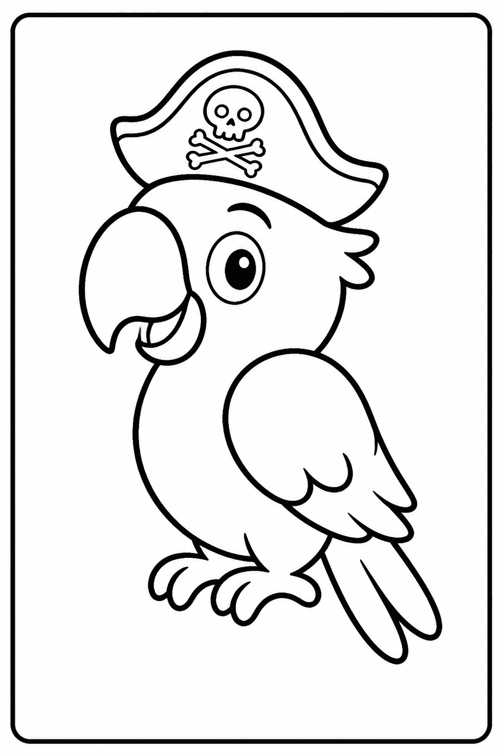 Easy pirate parrot coloring page with a parrot wearing a pirate hat.