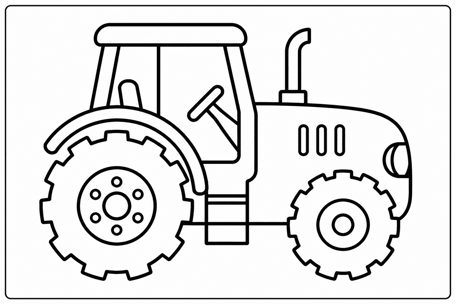 Easy tractor coloring page with a simple tractor and big wheels.